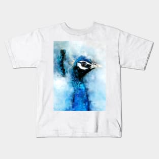 Dramabite Watercolor peacock bird artsy artistic painting wildlife Kids T-Shirt